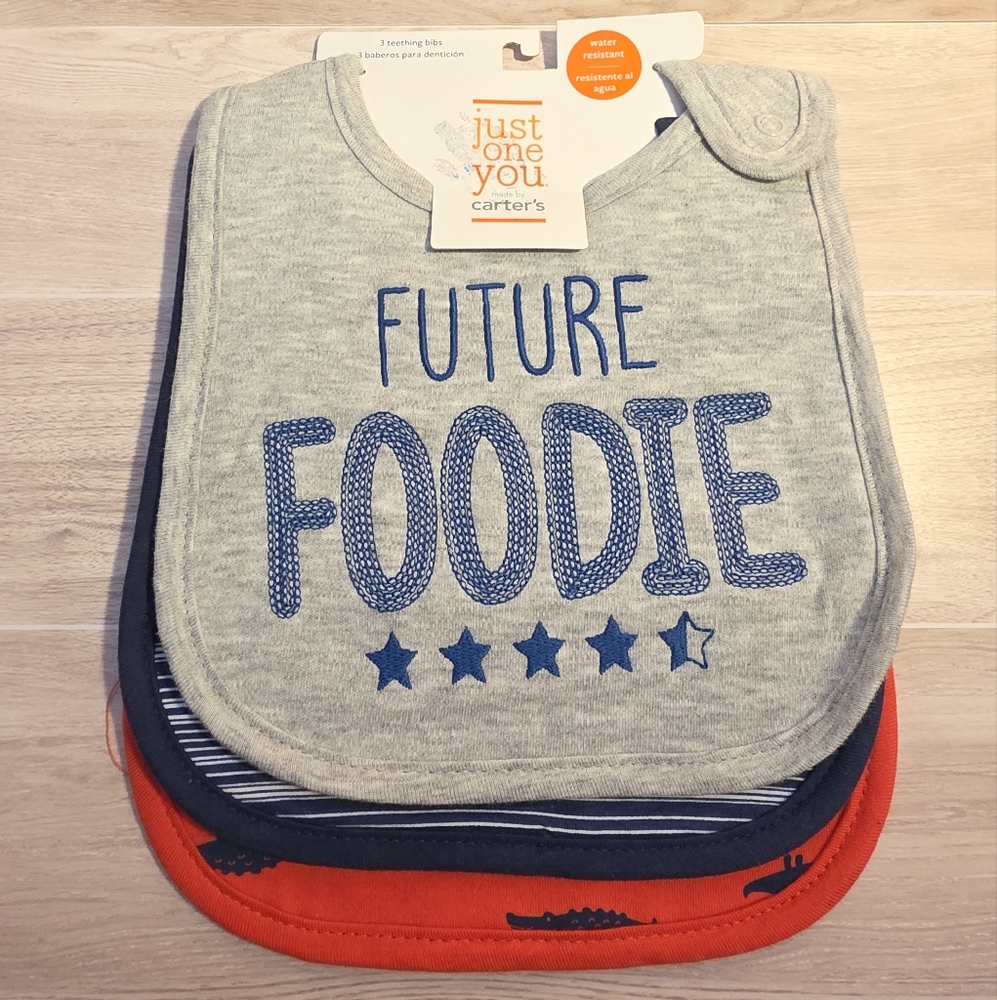 Carter's Gray and Blue Bibs for Mealtime